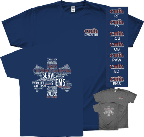 CMH Short Sleeve T-shirt Navy and Dark Heather Gray  RESP. THERAPY